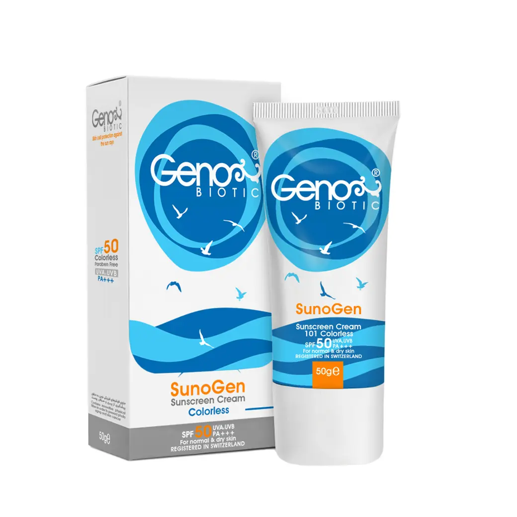 کرم ضد آفتاب ژنوبایوتیک رنگی مناسب پوست خشک و معمولی SPF50 حجم 50 میل