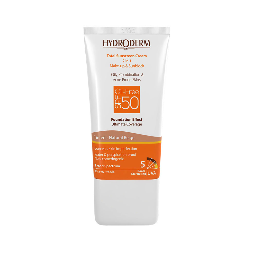 کرم ضد آفتاب کرم پودری هیدرودرم فاقد چربی SPF50 بژ طبیعی 40 میل