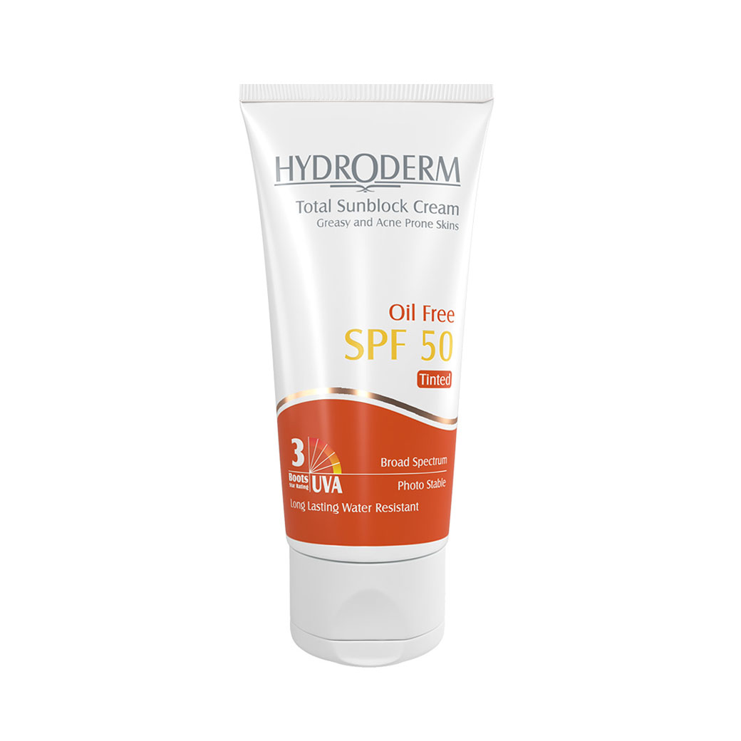 کرم ضد آفتاب رنگی هیدرودرم فاقد چربی SPF50 مناسب پوست چرب و جوش دار 50 میل