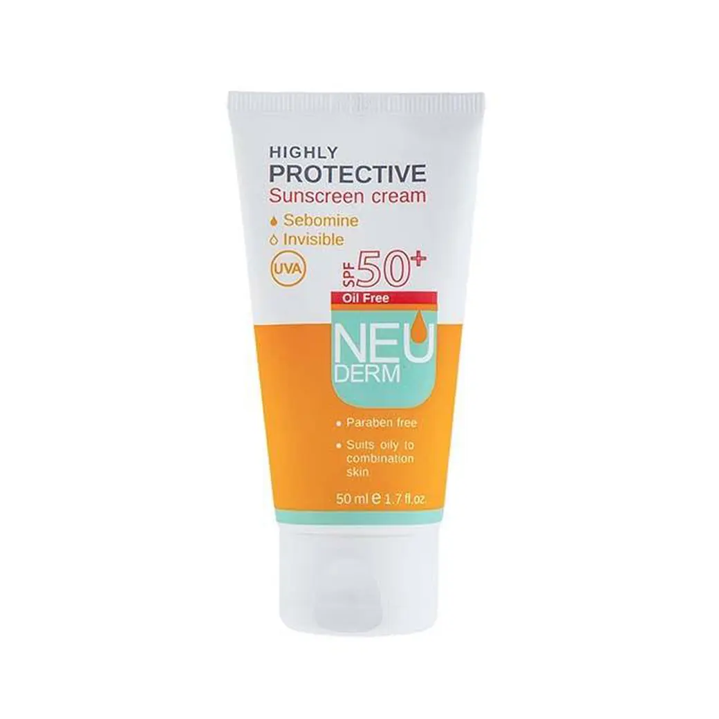 کرم ضد آفتاب نئودرم بی رنگ SPF50 مدل Highly Protective حجم 50 میل