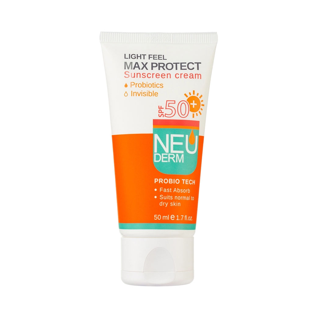 کرم ضد آفتاب نئودرم بی رنگ مدل Max Protect مناسب پوست خشک SPF50 حجم 50 میل