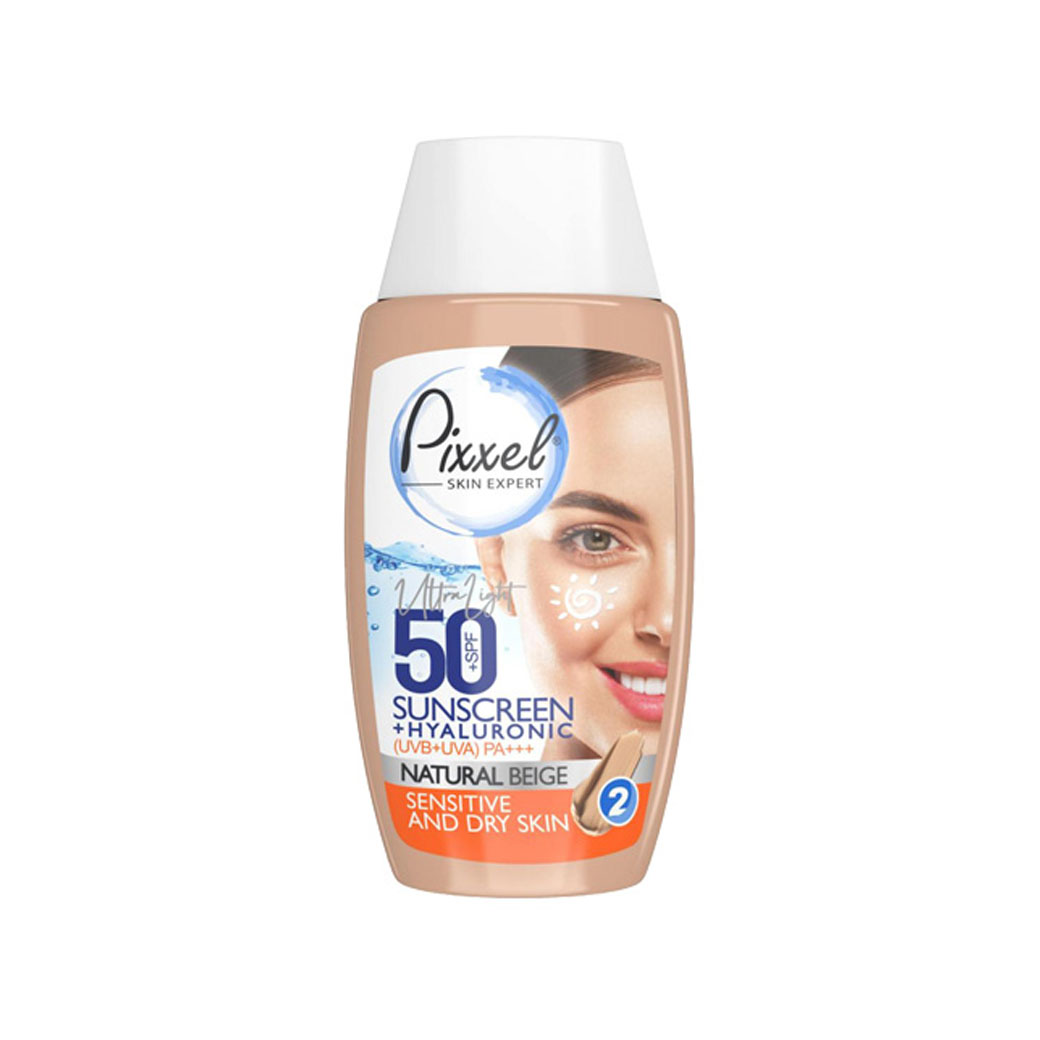 کرم ضد آفتاب پیکسل رنگی مناسب پوست خشک و حساس SPF50 بژ طبیعی و روشن حجم 50 میل