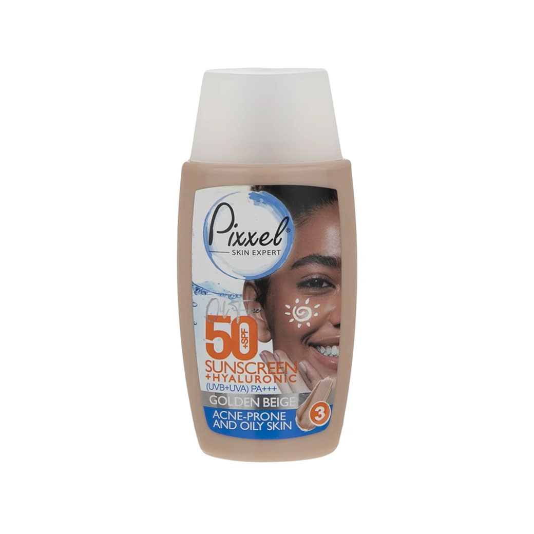 کرم ضد آفتاب پیکسل رنگی مناسب پوست چرب و جوش دار SPF50 بژ طلایی حجم 50 میل