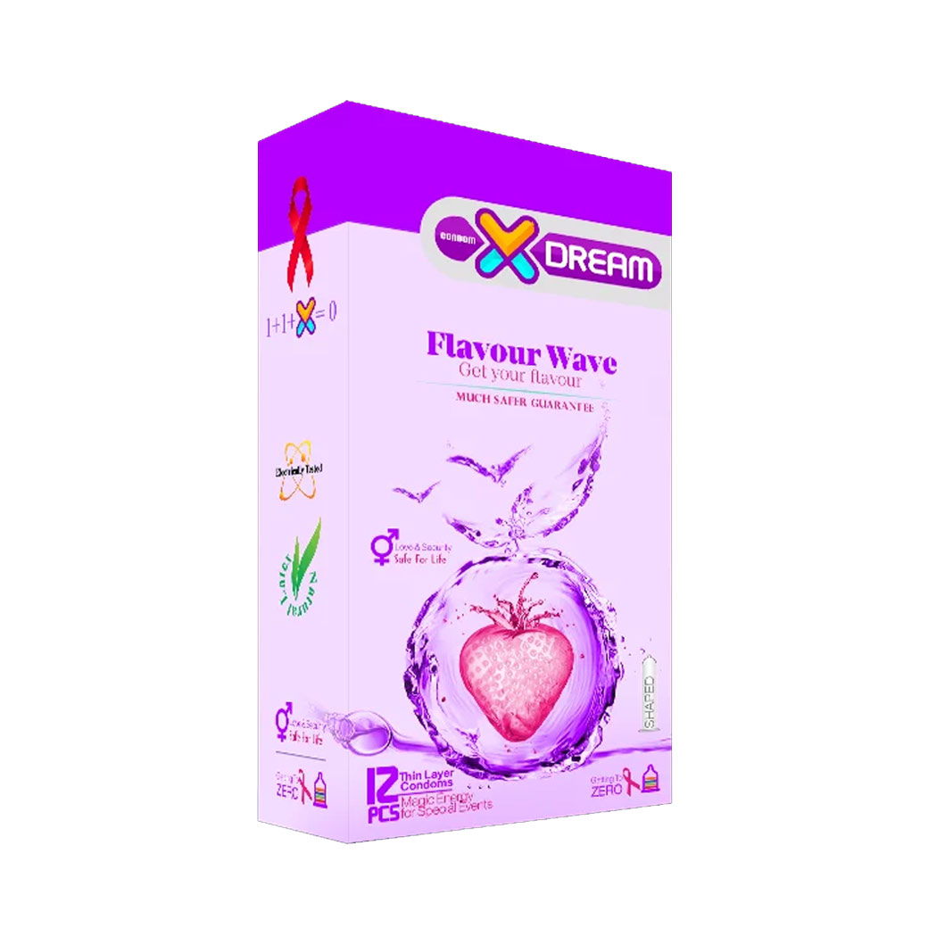 کاندوم میوه ای ایکس دریم مدل flavour wave بسته 12 عددی