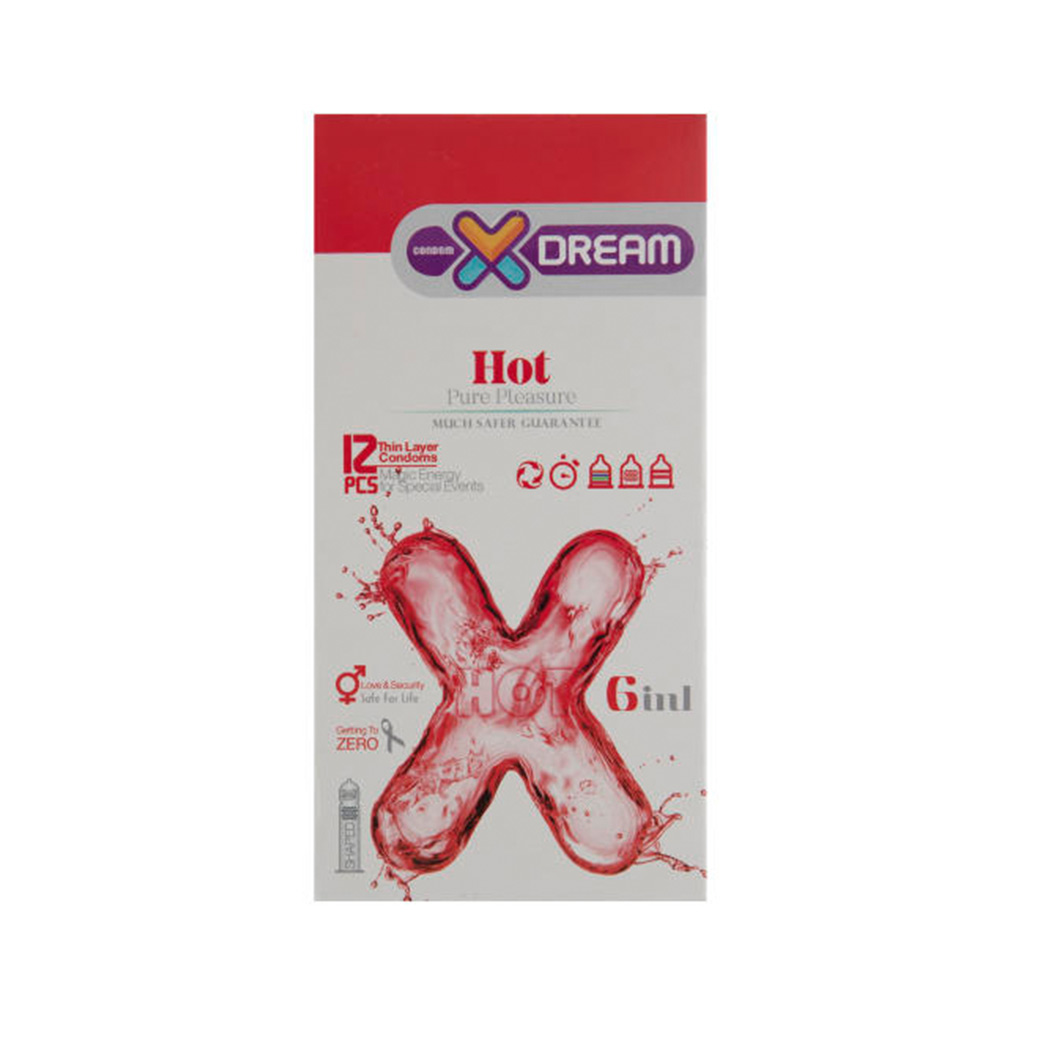 کاندوم هات ایکس دریم 6 در 1 مدل Hot بسته 12 عددی
